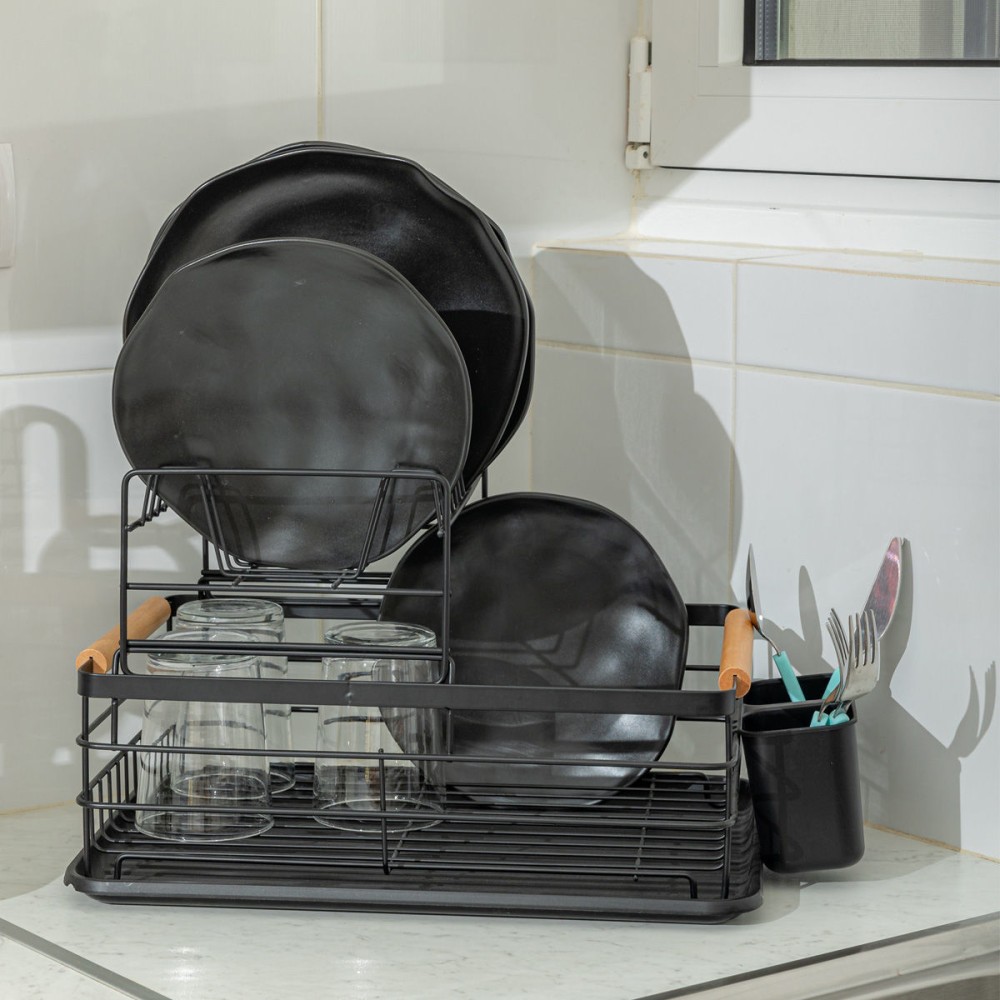Estia Bamboo Essentials Black Πιατοθήκη με Δίσκο (41x30x20) Μεταλλική 2 Επιπέδων