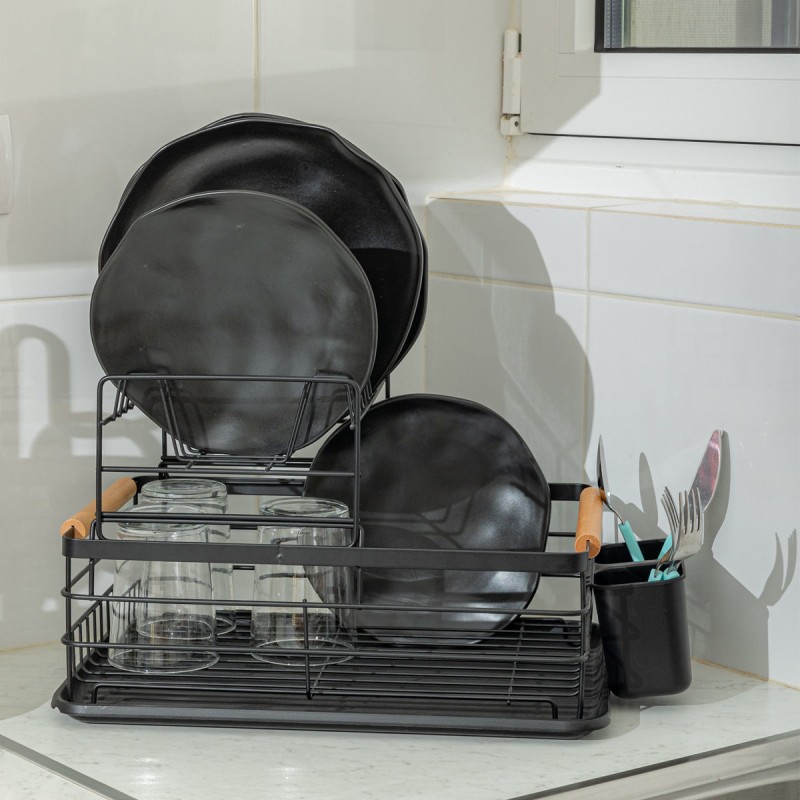Estia Bamboo Essentials Black Πιατοθήκη με Δίσκο (41x30x20) Μεταλλική 2 Επιπέδων