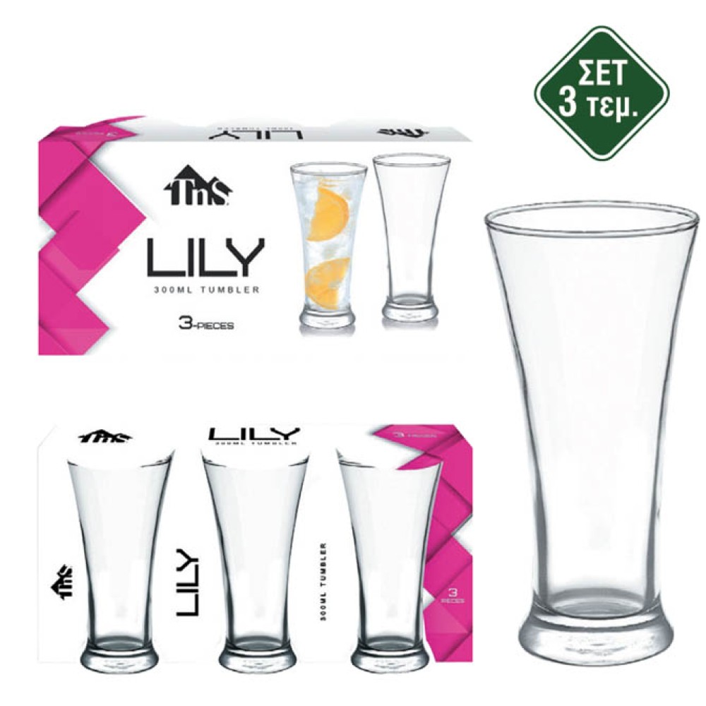 Σετ 3 Ποτήρια Σωλήνας 300ml Διάφανα - TNS Lily