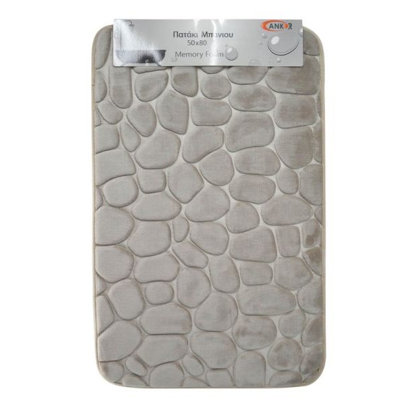 Ankor Πατάκι Μπάνιου Memory Foam (50x80) Σχέδιο Μπεζ Βότσαλο με Αντιολισθητική Βάση SBR