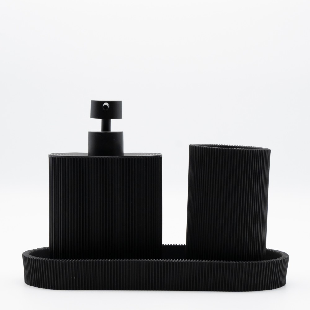 Ankor Σετ Αξεσουάρ Μπάνιου Circle Black (3 Τεμάχια) Πολυεστερικό 