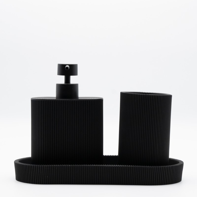 Ankor Σετ Αξεσουάρ Μπάνιου Circle Black (3 Τεμάχια) Πολυεστερικό 
