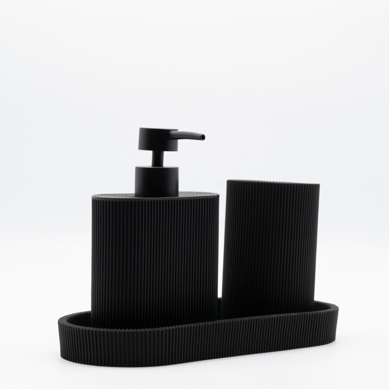 Ankor Σετ Αξεσουάρ Μπάνιου Circle Black (3 Τεμάχια) Πολυεστερικό 