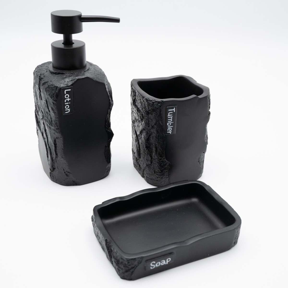 Ankor Σετ Αξεσουάρ Μπάνιου Black Stone Effect (3 Τεμάχια) – Με Όψη Φυσικής Πέτρας 