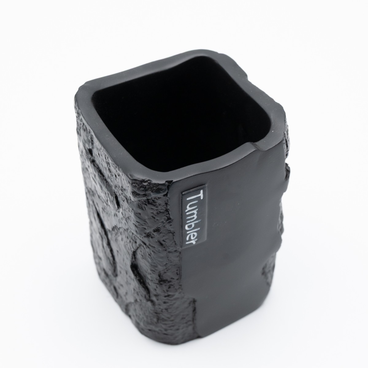 Ankor Tumbler Black Ποτήρι Μπάνιου (7.7x7.7x10.8) με Όψη Πέτρας