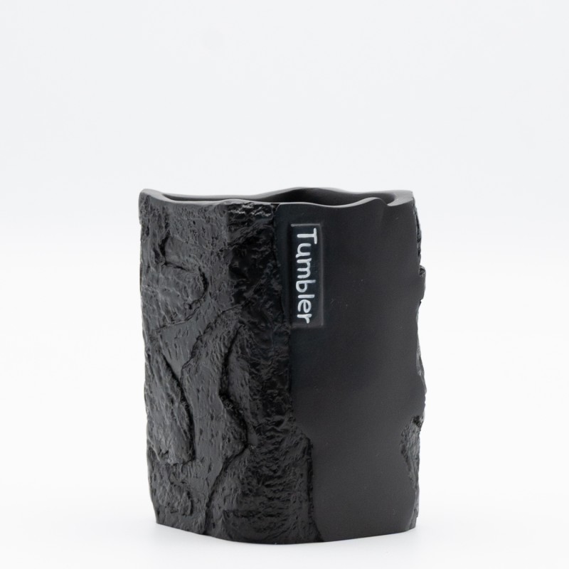 Ankor Tumbler Black Ποτήρι Μπάνιου (7.7x7.7x10.8) με Όψη Πέτρας