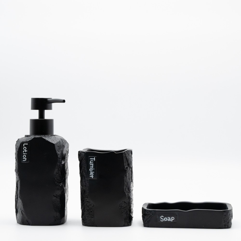 Ankor Σετ Αξεσουάρ Μπάνιου Black Stone Effect (3 Τεμάχια) – Με Όψη Φυσικής Πέτρας