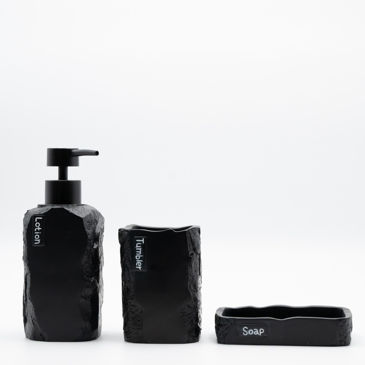 Ankor Σετ Αξεσουάρ Μπάνιου Black Stone Effect (3 Τεμάχια) – Με Όψη Φυσικής Πέτρας 