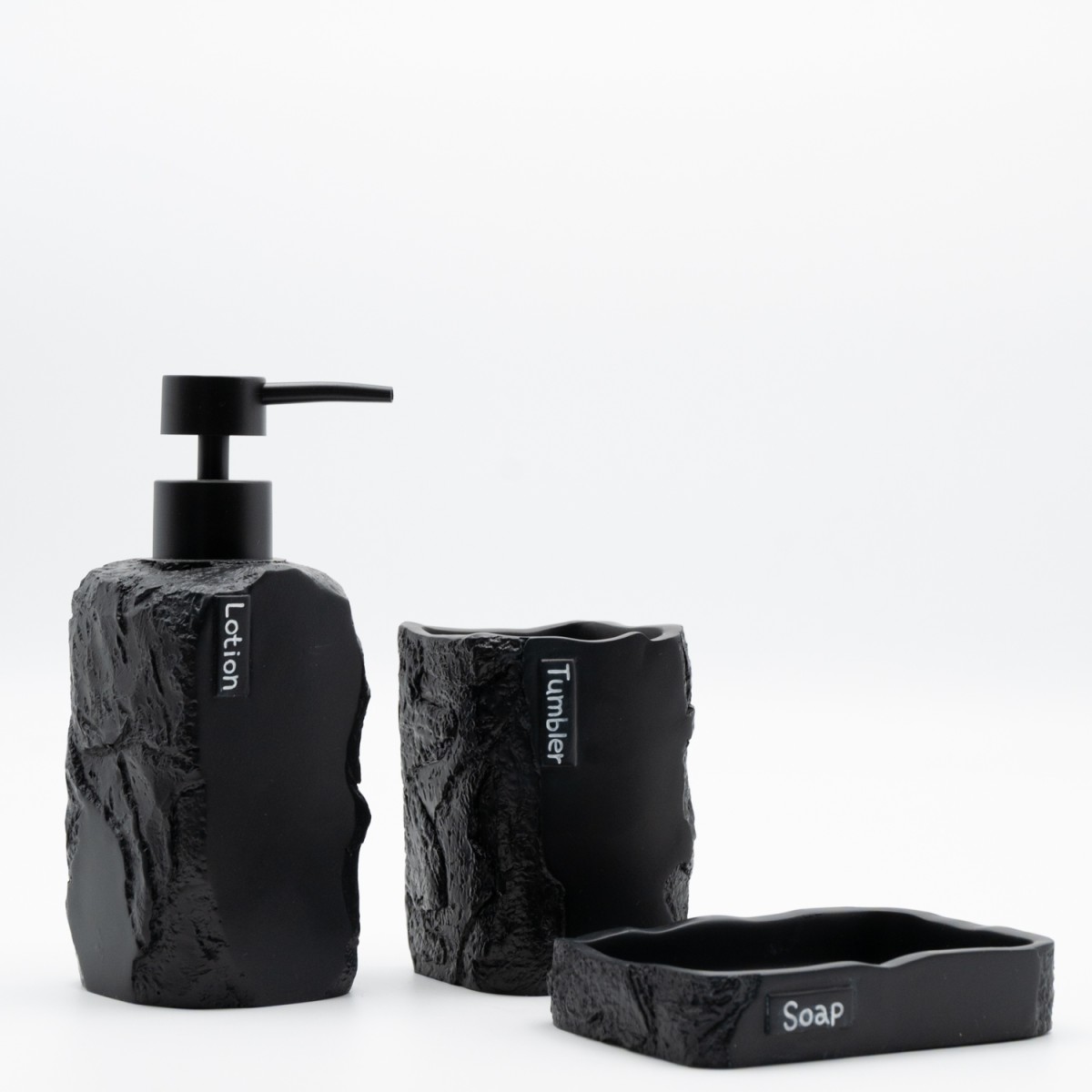 Ankor Σετ Αξεσουάρ Μπάνιου Black Stone Effect (3 Τεμάχια) – Με Όψη Φυσικής Πέτρας 