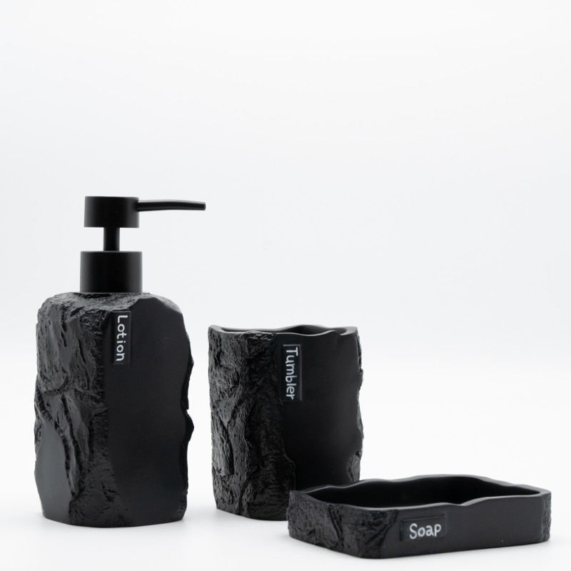 Ankor Σετ Αξεσουάρ Μπάνιου Black Stone Effect (3 Τεμάχια) – Με Όψη Φυσικής Πέτρας