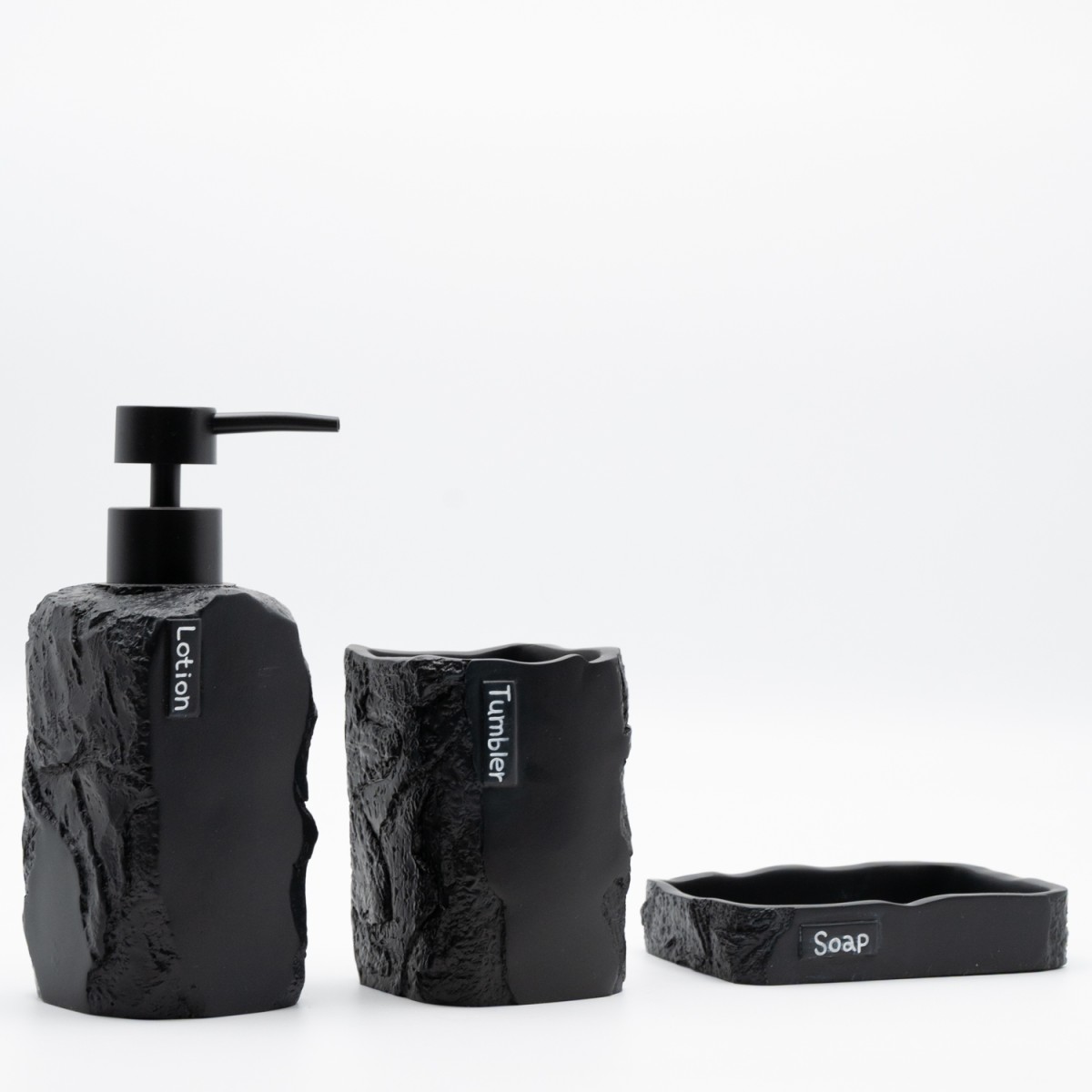 Ankor Σετ Αξεσουάρ Μπάνιου Black Stone Effect (3 Τεμάχια) – Με Όψη Φυσικής Πέτρας 