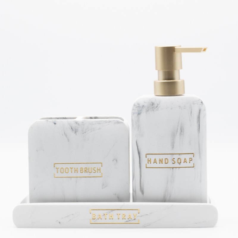 Ankor Σετ Αξεσουάρ Μπάνιου Marble White (3 Τεμάχια) Πολυεστερικό – Λευκό με Όψη Μαρμάρου