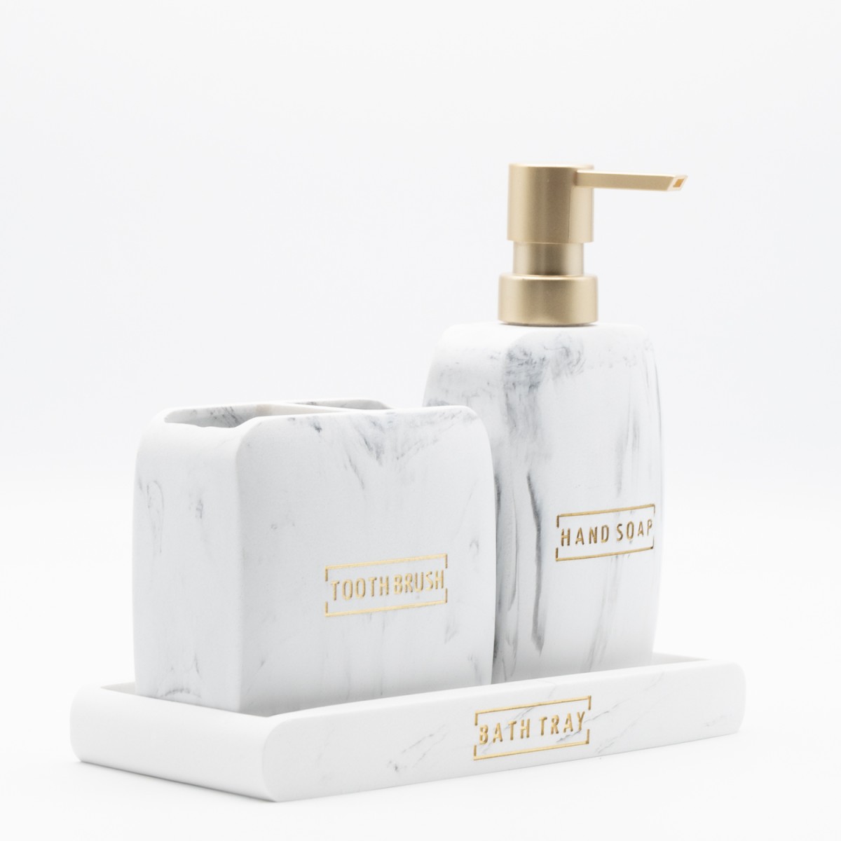 Ankor Σετ Αξεσουάρ Μπάνιου Marble White (3 Τεμάχια) Πολυεστερικό – Λευκό με Όψη Μαρμάρου