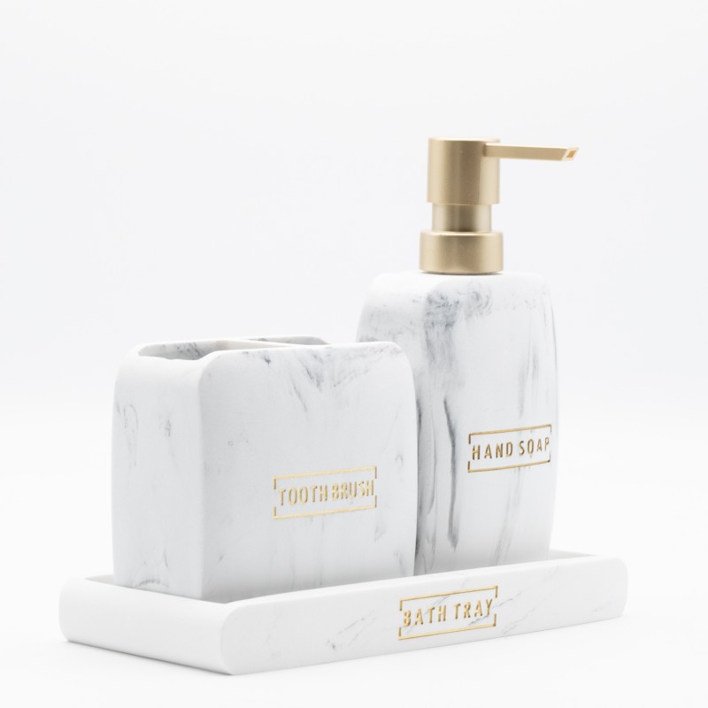 Ankor Σετ Αξεσουάρ Μπάνιου Marble White (3 Τεμάχια) Πολυεστερικό – Λευκό με Όψη Μαρμάρου