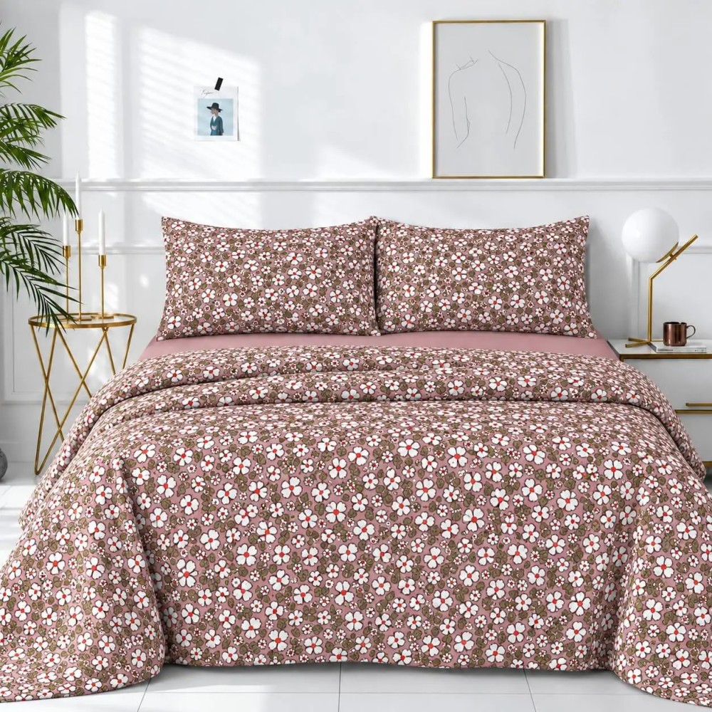 Σετ 2 Σεντόνια King Size (260x280) με 2 Μαξιλαροθήκες 100% Βαμβάκι - Astron Italy Elisa Dusty Rose