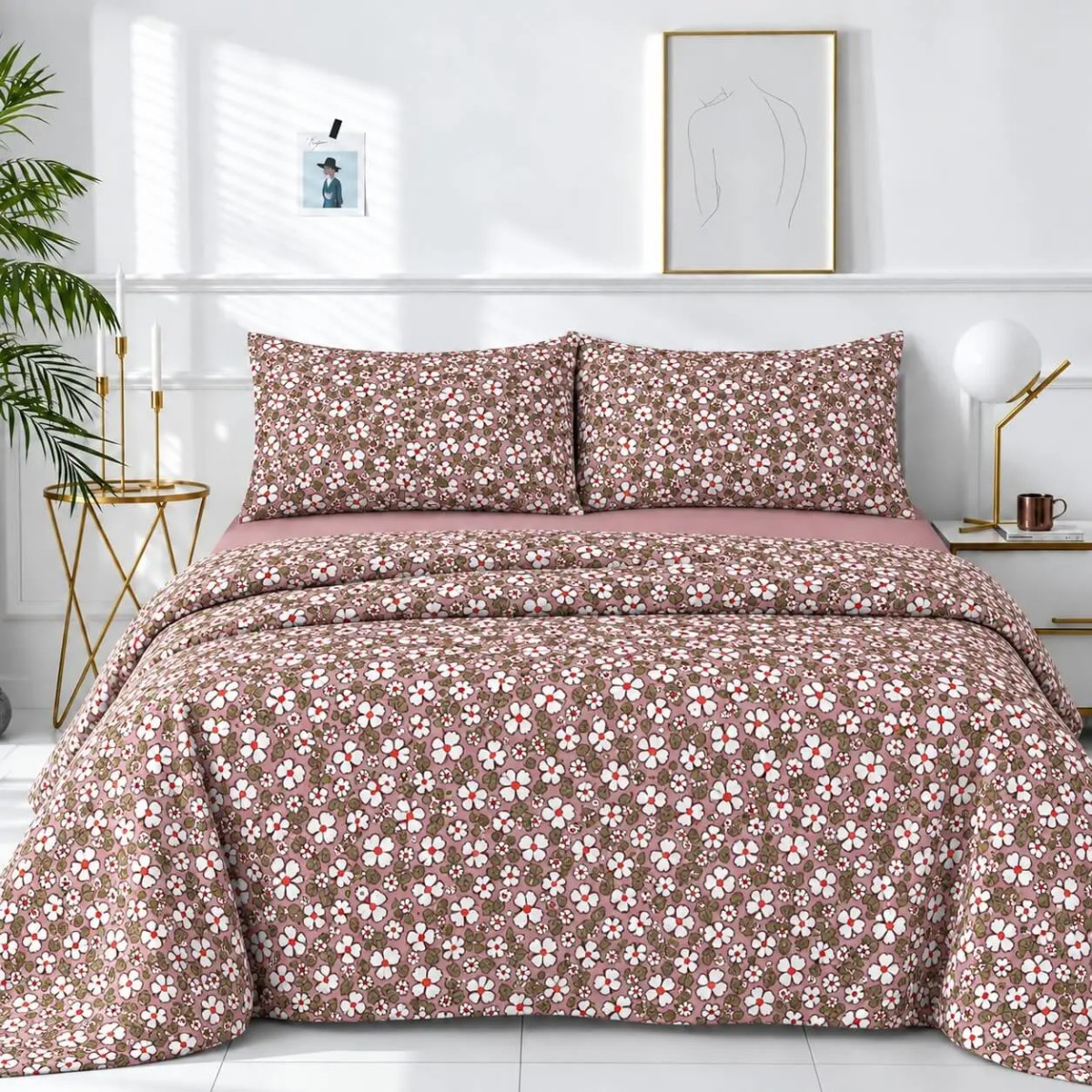 Σετ 2 Σεντόνια King Size (260x280) με 2 Μαξιλαροθήκες 100% Βαμβάκι - Astron Italy Elisa Dusty Rose