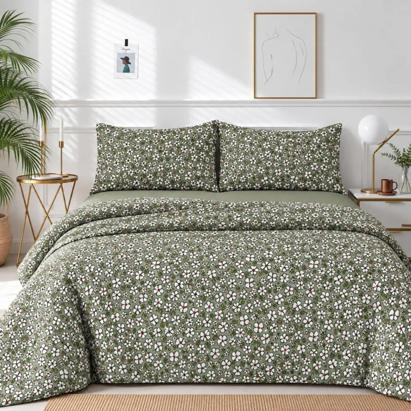 Σετ 2 Σεντόνια King Size (260x280) με 2 Μαξιλαροθήκες 100% Βαμβάκι - Astron Italy Elisa Olive