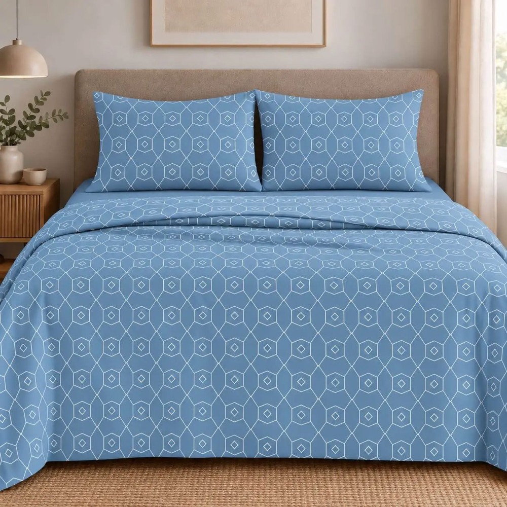 Σετ 2 Σεντόνια King Size (260x280) με 2 Μαξιλαροθήκες 100% Βαμβάκι - Astron Italy Giulia Blue