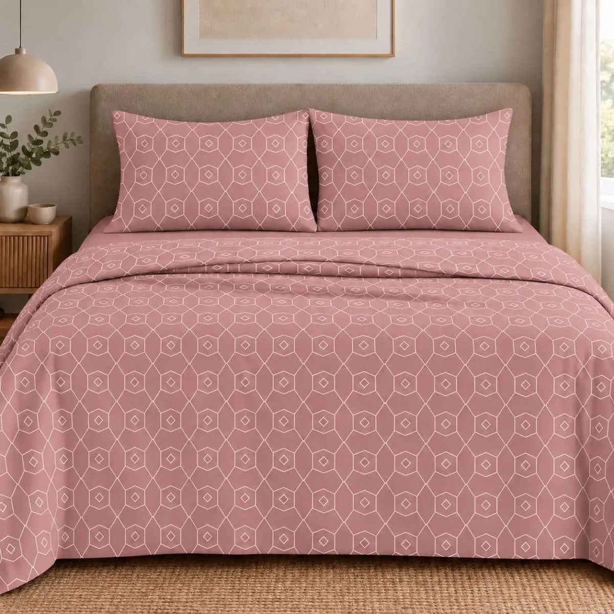Σετ 2 Σεντόνια King Size (260x280) με 2 Μαξιλαροθήκες 100% Βαμβάκι - Astron Italy Giulia Dusty Rose