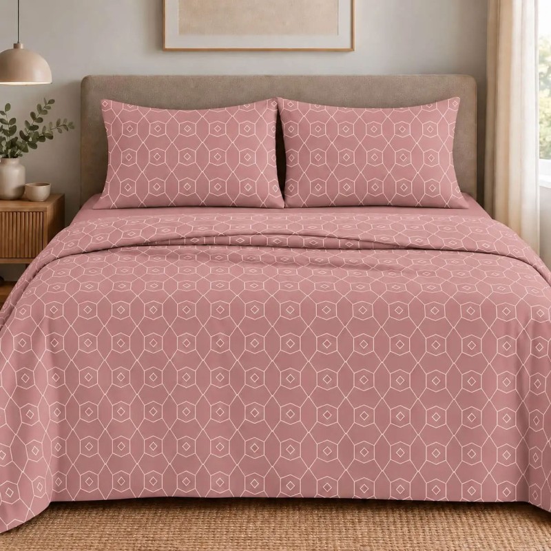 Σετ 2 Σεντόνια King Size (260x280) με 2 Μαξιλαροθήκες 100% Βαμβάκι - Astron Italy Giulia Dusty Rose