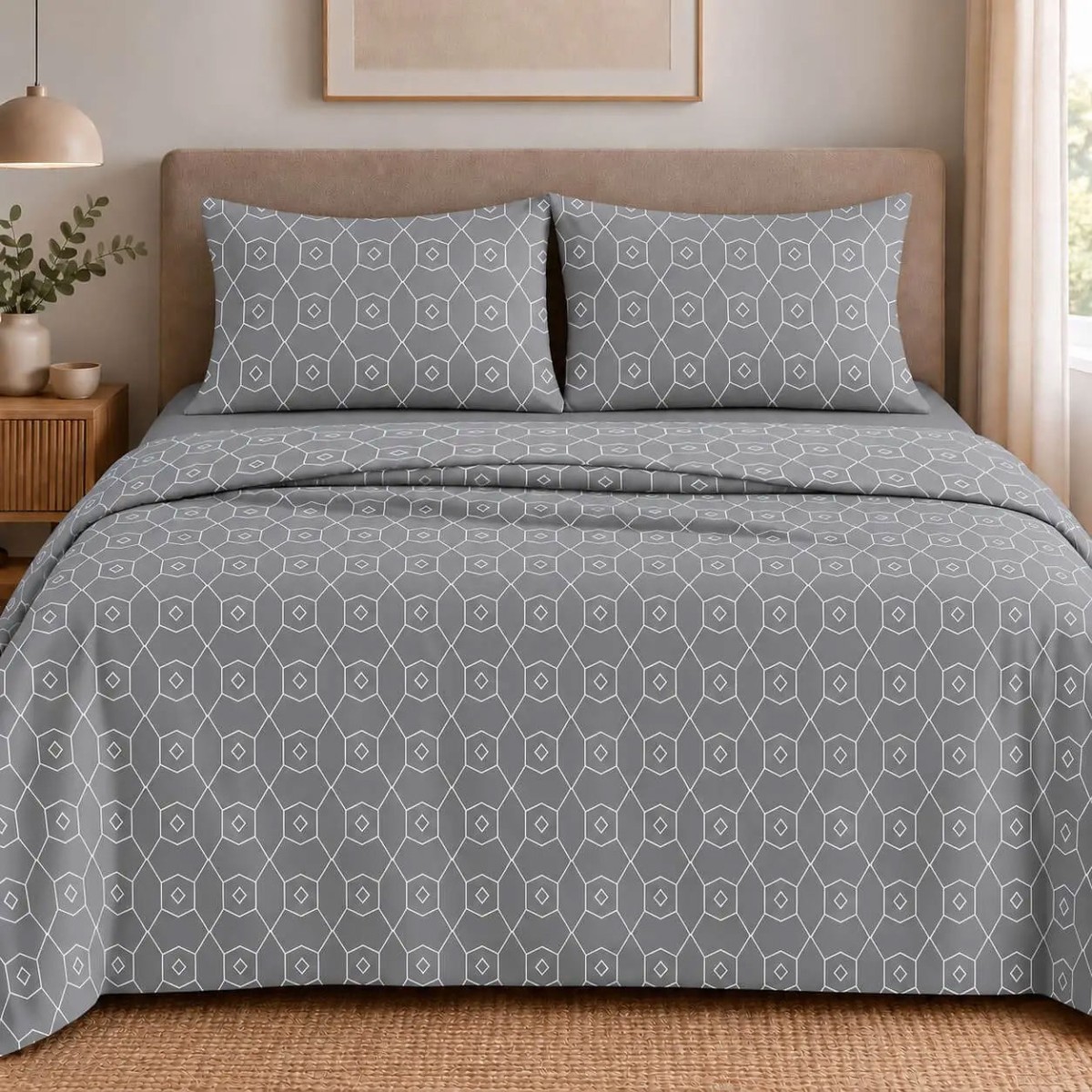 Σετ 2 Σεντόνια King Size (260x280) με 2 Μαξιλαροθήκες 100% Βαμβάκι - Astron Italy Giulia Grey