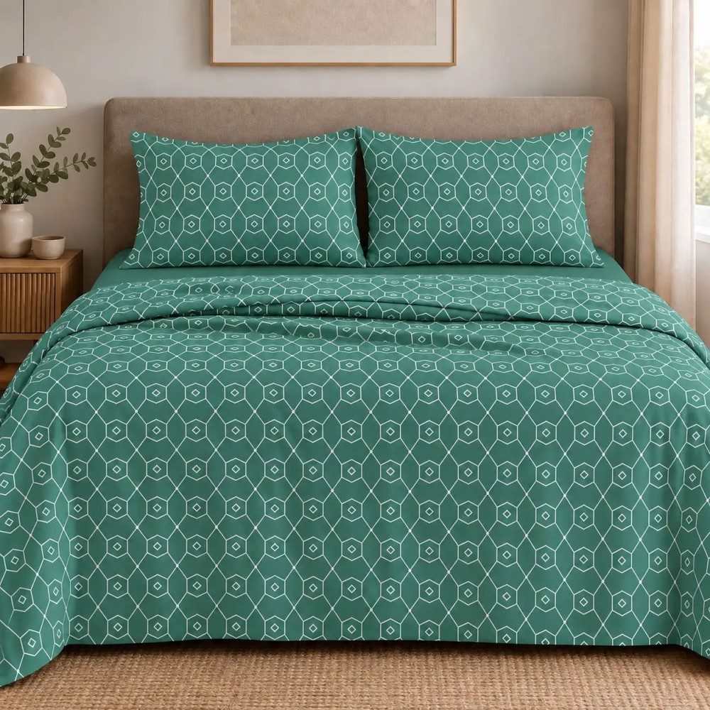Σετ 2 Σεντόνια King Size (260x280) με 2 Μαξιλαροθήκες 100% Βαμβάκι - Astron Italy Giulia Petrol