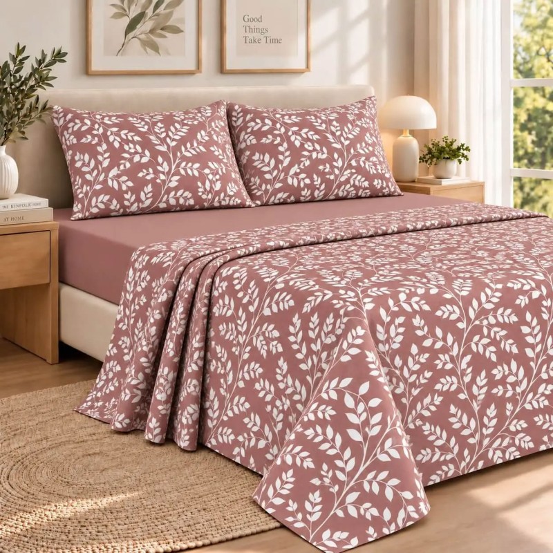 Σετ 2 Σεντόνια King Size (260x280) με 2 Μαξιλαροθήκες 100% Βαμβάκι - Astron Italy Irida Dusty Rose