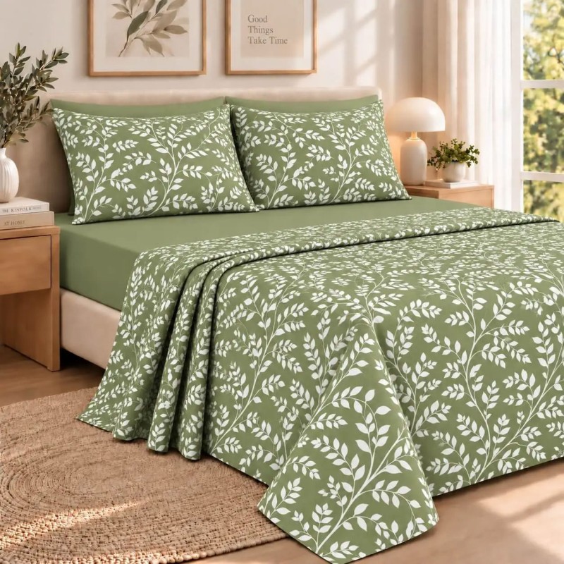Σετ 2 Σεντόνια King Size (260x280) με 2 Μαξιλαροθήκες 100% Βαμβάκι - Astron Italy Irida Olive