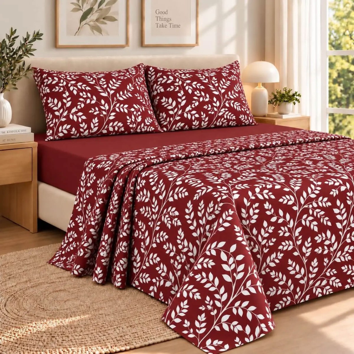 Σετ 2 Σεντόνια King Size (260x280) με 2 Μαξιλαροθήκες 100% Βαμβάκι - Astron Italy Irida Redwine