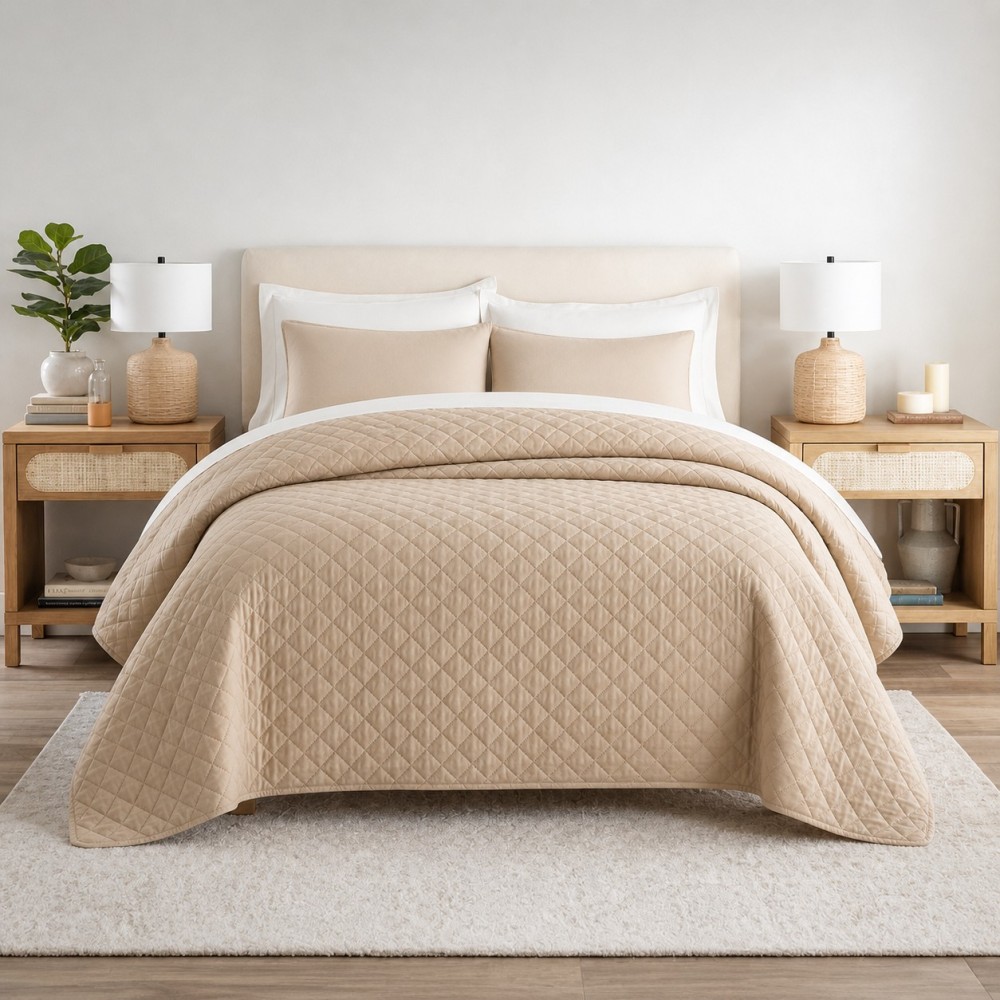 Premium Κουβερλί Ξενοδοχείου Υπέρδιπλο (220x240) από 100% Φυσικό Βαμβάκι – Beige