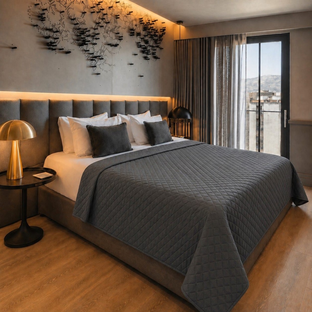 Κουβερλί Υπέρδιπλο Ξενοδοχείου Dark Grey (220x240) – 100% Premium Microfiber