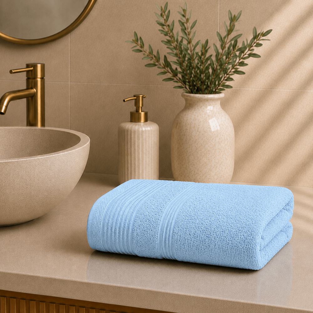Premium Πετσέτα Προσώπου 600gsm (50x100) από 100% Βαμβάκι Πεννιέ με Ρίγες Ύφανσης – Turquoise