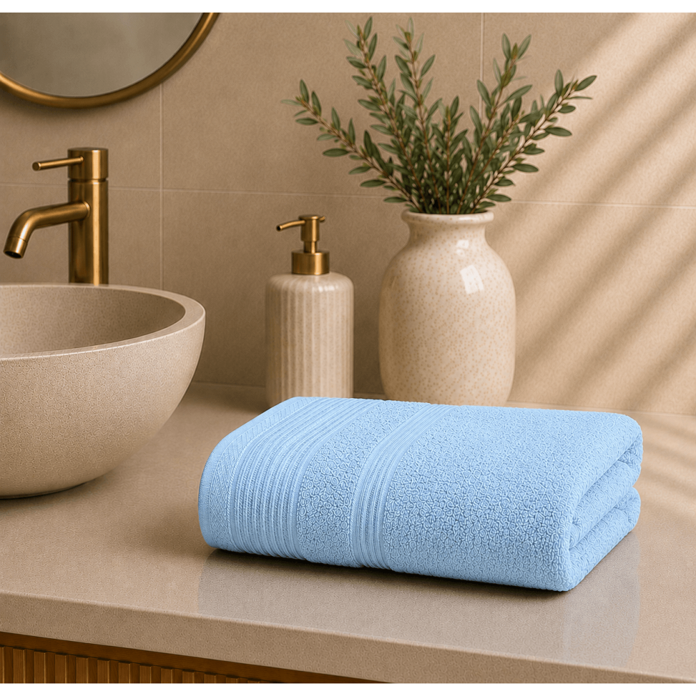 Premium Πετσέτα Προσώπου 600gsm (50x100) από 100% Βαμβάκι Πεννιέ με Ρίγες Ύφανσης – Turquoise