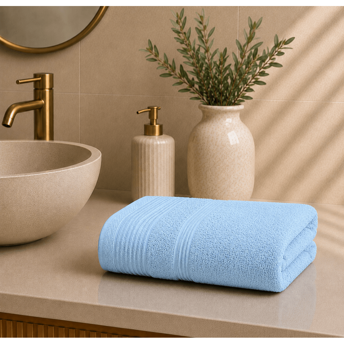 Premium Πετσέτα Προσώπου 600gsm (50x100) από 100% Βαμβάκι Πεννιέ με Ρίγες Ύφανσης – Turquoise