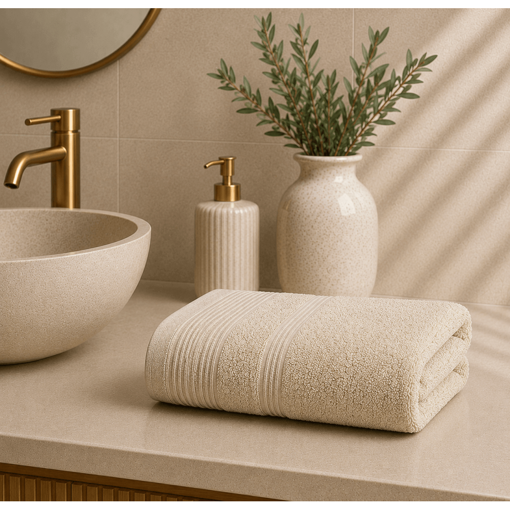 Premium Πετσέτα Προσώπου 600gsm (50x90) από 100% Βαμβάκι Πεννιέ με Ρίγες Ύφανσης – Beige
