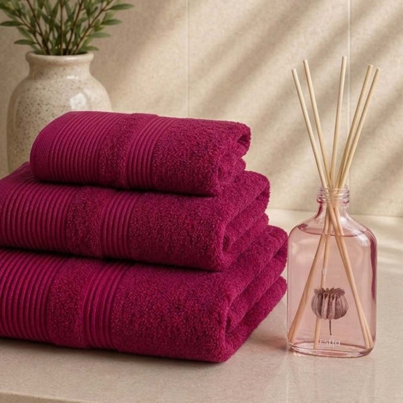 Soft Romance Spa Σετ : 3 Πετσέτες 600gsm 100% Βαμβάκι Πεννιέ Bordeaux & Estia Ginger Lily Αρωματικό Χώρου 200ml με Sticks
