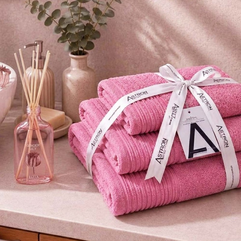 Soft Romance Spa Σετ : 3 Πετσέτες 600gsm 100% Βαμβάκι Πεννιέ Pink & Estia Ginger Lily Αρωματικό Χώρου 200ml με Sticks