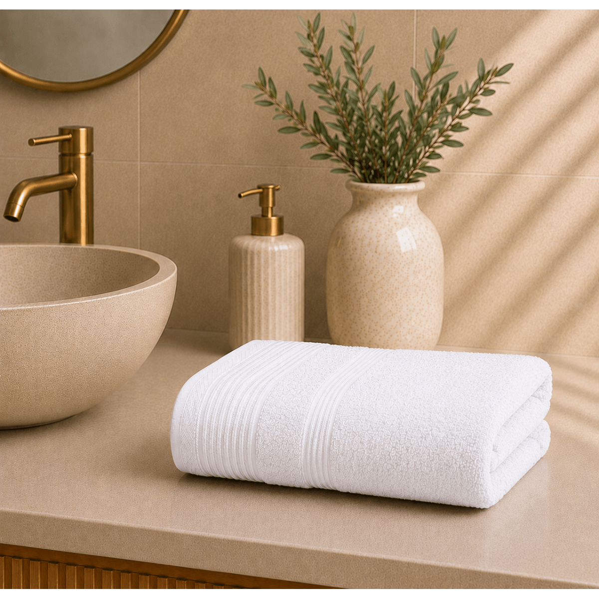 Premium Πετσέτα Προσώπου 600gsm (50x90) από 100% Βαμβάκι Πεννιέ με Ρίγες Ύφανσης – White