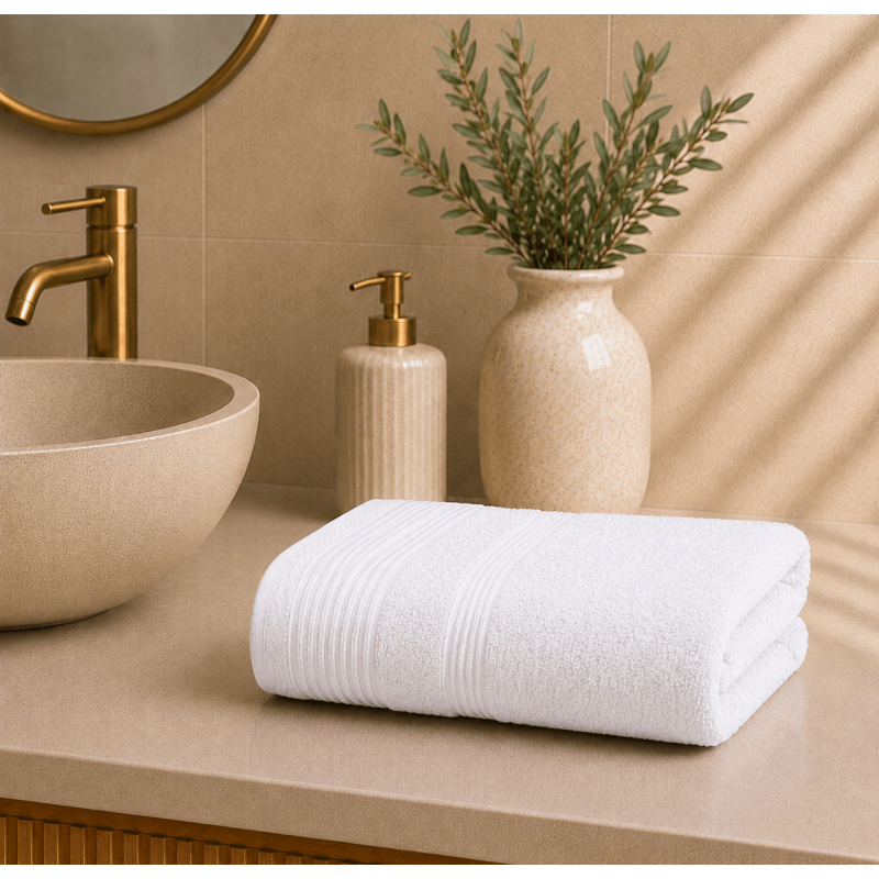 Premium Πετσέτα Προσώπου 600gsm (50x90) από 100% Βαμβάκι Πεννιέ με Ρίγες Ύφανσης – White