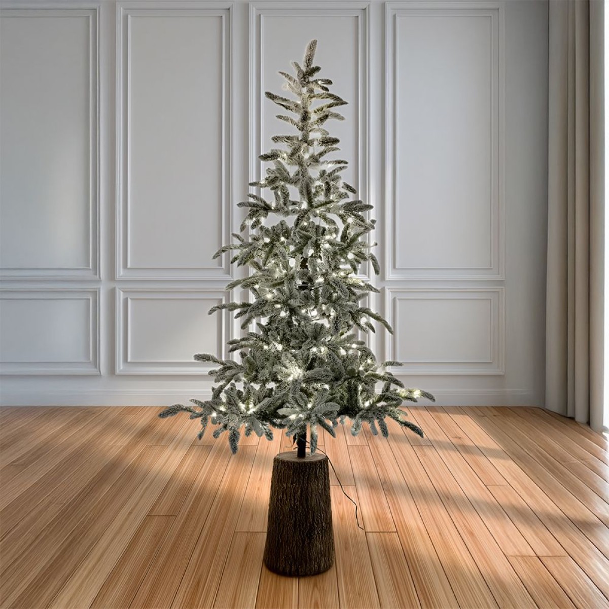 Χριστουγεννιάτικο Δένδρο PRE-LIT PRINCESS PINE 240εκ. Χιονισμένο Slim με 300 Λευκά LED Φωτάκια σε Βάση Fiber Glass Resin Iliadis 78095