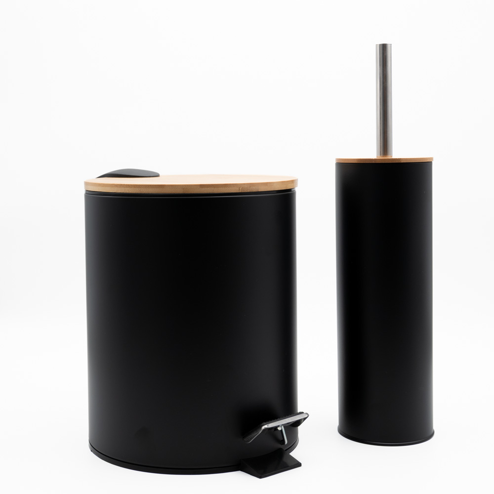 Bamboo Black Σετ Πεντάλ 5lt Soft Close & Πιγκάλ Μεταλλικό με Ξύλινο Καπάκι