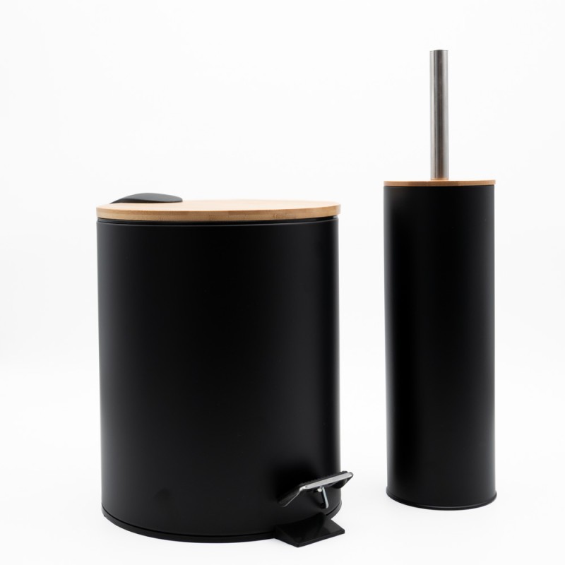 Bamboo Black Σετ Πεντάλ 5lt Soft Close & Πιγκάλ Μεταλλικό με Ξύλινο Καπάκι