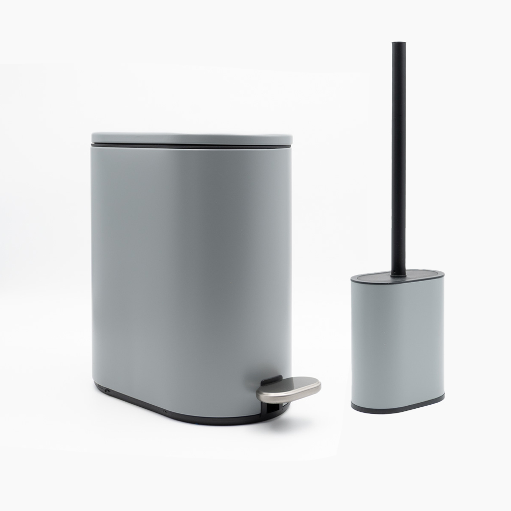 Sidirela Oval Grey Σετ Πεντάλ 5Lt + Πιγκάλ Σιλικόνης Μεταλλικό με Soft Close