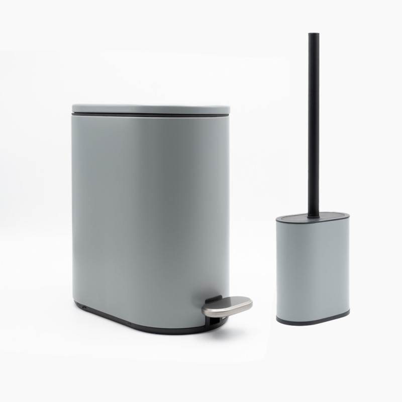 Sidirela Oval Grey Σετ Πεντάλ 5Lt + Πιγκάλ Σιλικόνης Μεταλλικό με Soft Close