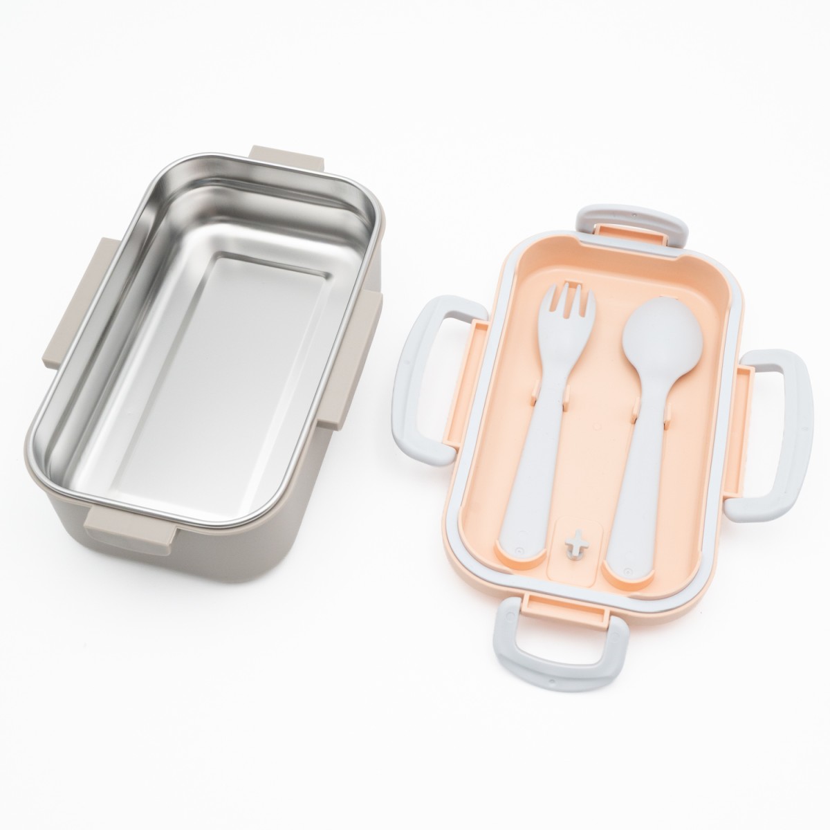 Lunch Set: Ανοξείδωτο Φαγητοδοχείο 500ml Beige με Μαχαιροπίρουνα & Παιδικό Ανοξείδωτο Θερμός Baby Rabbit 460ml με Καλαμάκι