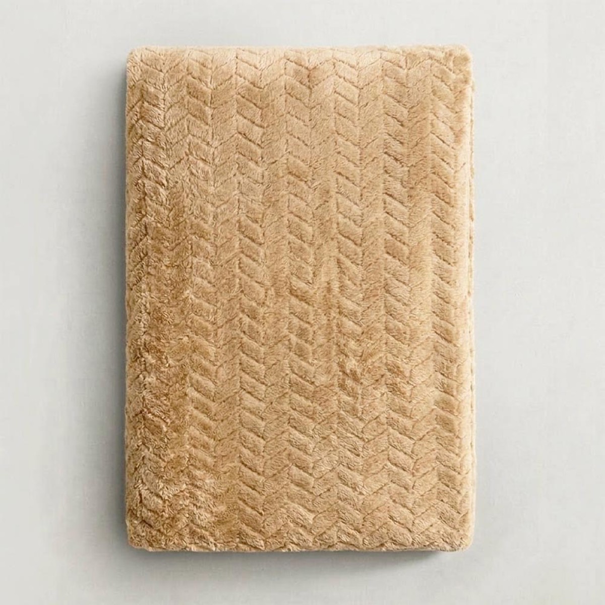 Κουβέρτα Fleece Διπλή (200x220) Βελούδινη ZigZag Μπεζ με Extra Soft Υφή