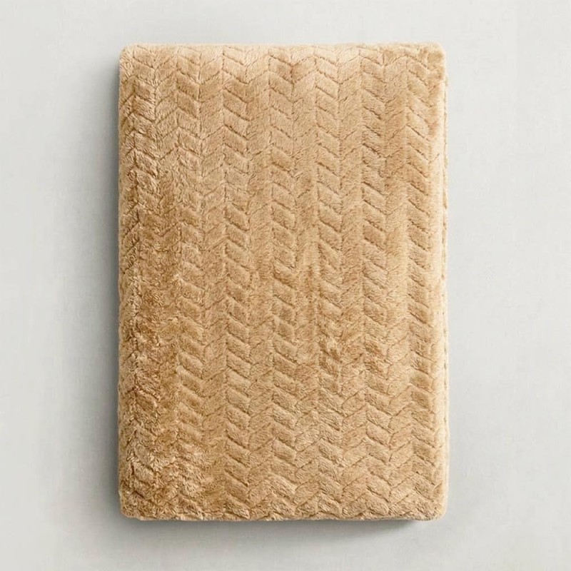 Κουβέρτα Fleece Διπλή (200x220) Βελούδινη ZigZag Μπεζ με Extra Soft Υφή