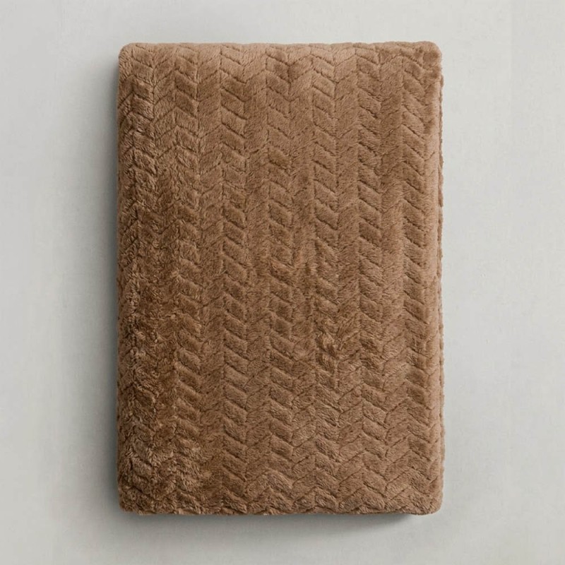 Κουβέρτα Fleece Διπλή (200x220) Βελούδινη ZigZag Καφέ με Extra Soft Υφή