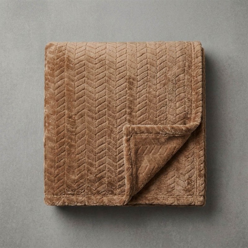Κουβέρτα Fleece Διπλή (200x220) Βελούδινη ZigZag Καφέ με Extra Soft Υφή