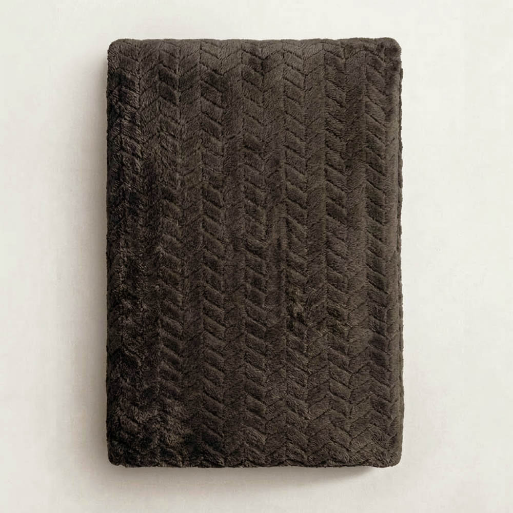 Κουβέρτα Fleece Διπλή (200x220) Βελούδινη ZigZag Σκούρο Καφέ με Extra Soft Υφή